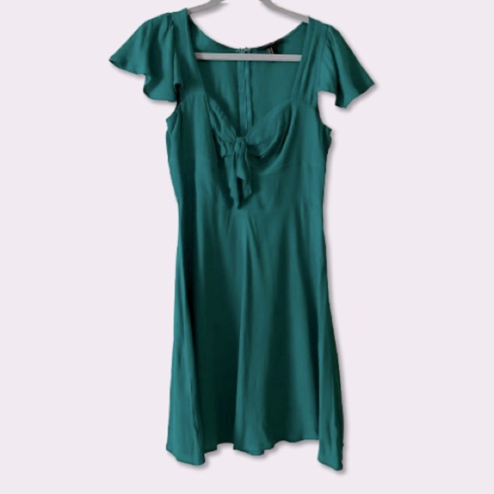 Teal Flowy Tie Knot Dress Ruffle Sleeves  Size Medium Forever 21